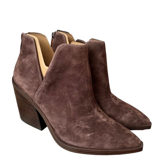 Vince Camuto Gigietta Suede Heeled Ankle Boots US 8 EU 38.5 Brown Western - Picture 5 of 10